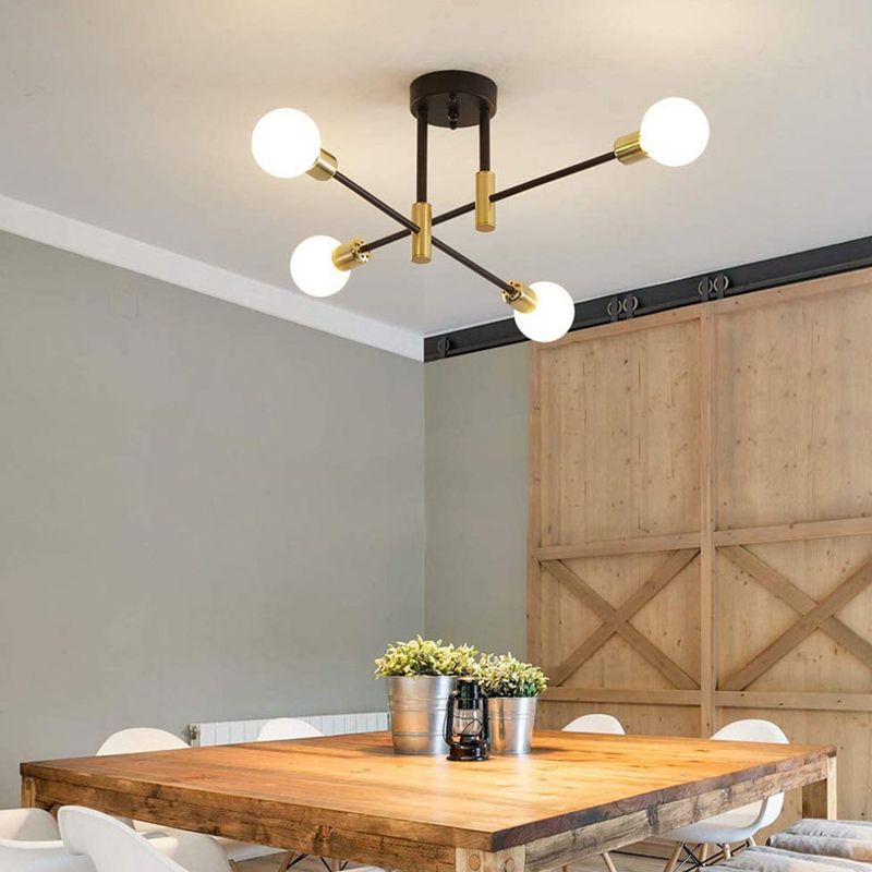Sphere Ceiling Semi Flush Contemporary 4 / 6 / 8 - Light Semi Flush Mount in Black & Gold