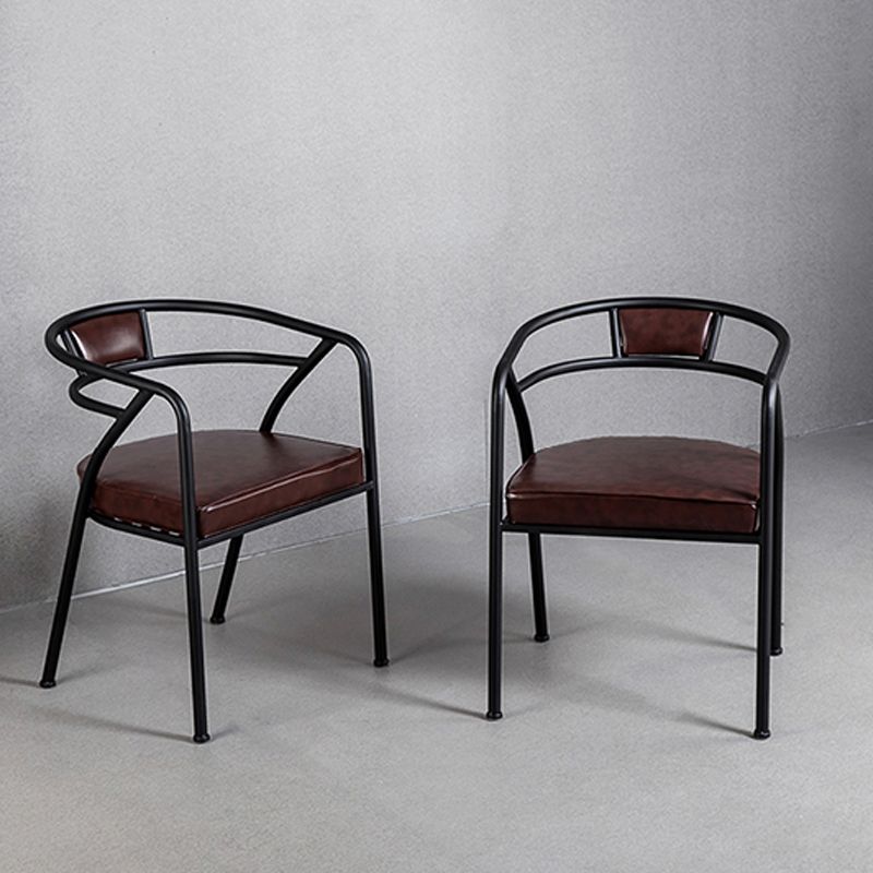 Industrial Metal Frame Dining Chair Upholstered Faux Leather Dining Arm Chair