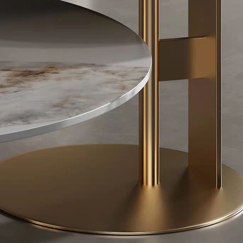 Pedestal Round Coffee Table Glam Slate Nesting Coffee Table Set