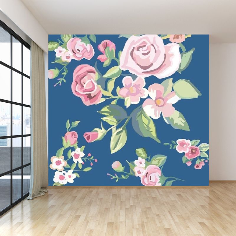 Contemporary Flower Blossom Wall Mural Pink Decorative Wall Covering for Living Room