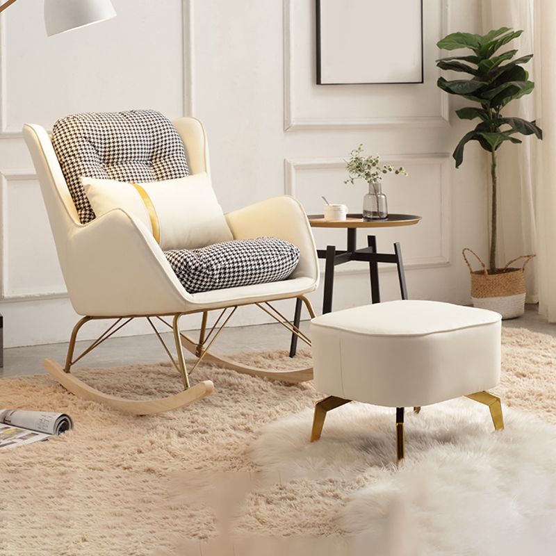 Contemporary Rocking Chair Rubber Wood Frame Wing Chair Back Indoor Rocking Chair