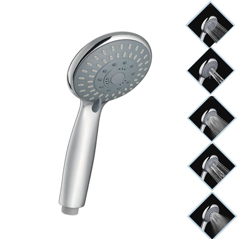 Round Handheld Shower Head Silver 5-Spray Patterns Wall-Mount Showerhead
