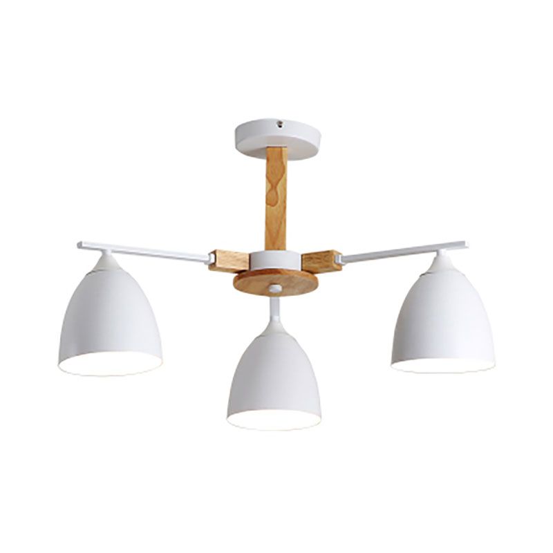 Metallkuppel Schatten Hängender Kronleuchter 3/6 Lichter moderne Holzarmdecke Hängende Lampe in Grün/Grau/Weiß