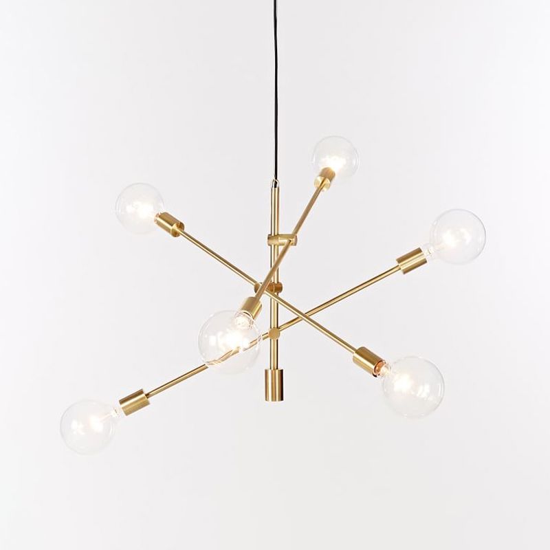 Modern Linear 6-Light Ceiling Light Modernism Rotatable With Orb Glass Shade