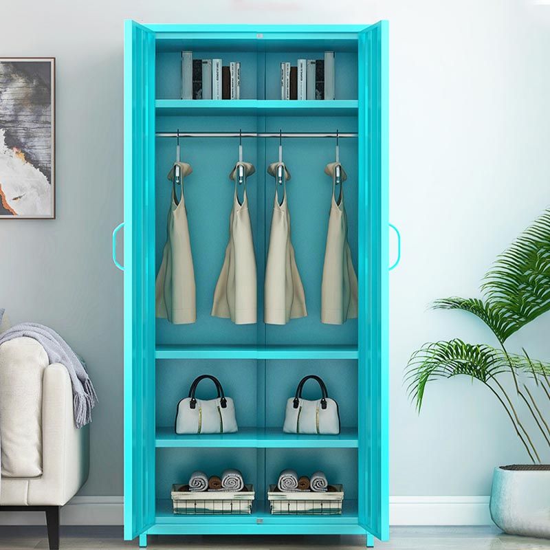 White Steel Wardrobe Cabinet with Adjustable Shelves Modern Wardrobe Closet