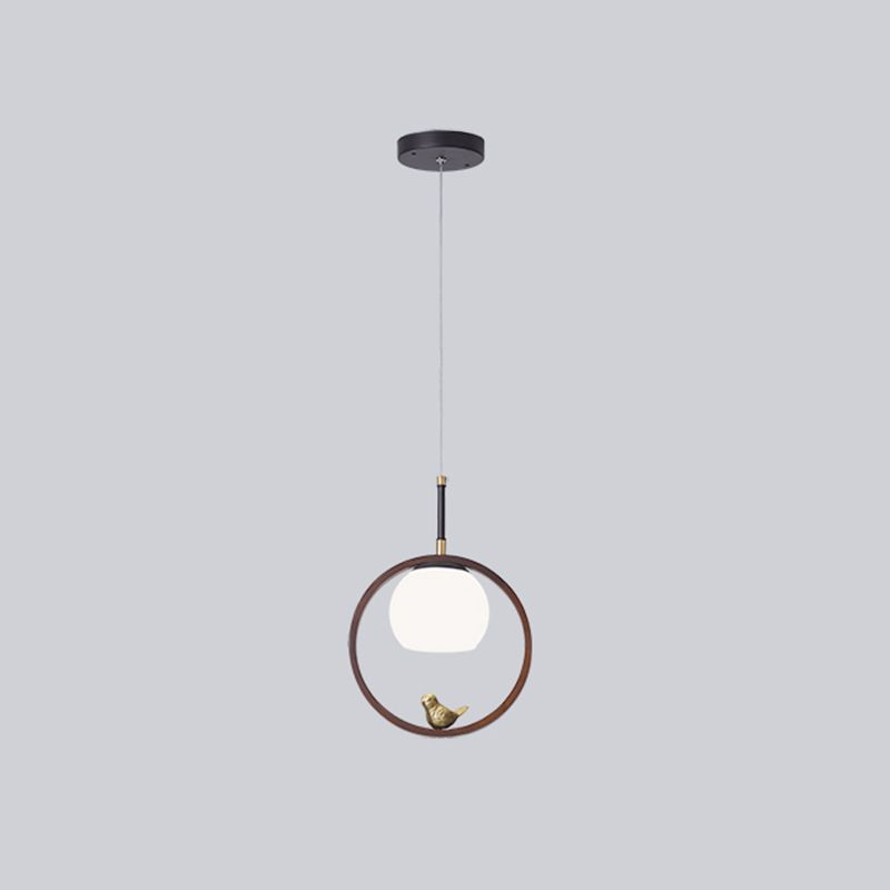 Lampe suspendue au globe en bois dans le pendentif en verre de style artistique moderne pour les espaces intérieurs