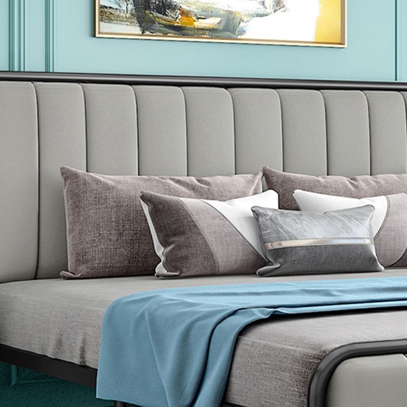 Metal Platform Bed 43.3" High Standard Bed with Upholstered Headboard