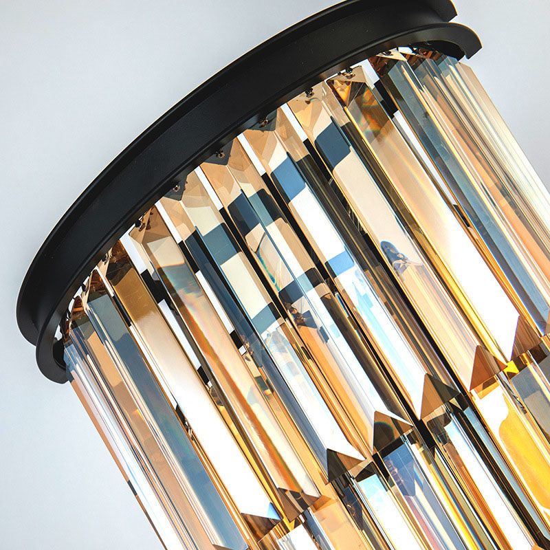 Modern Tiered Sconce Light Fixture Crystal Block 2-Lights Wall Mounted Lights in Gold and Black