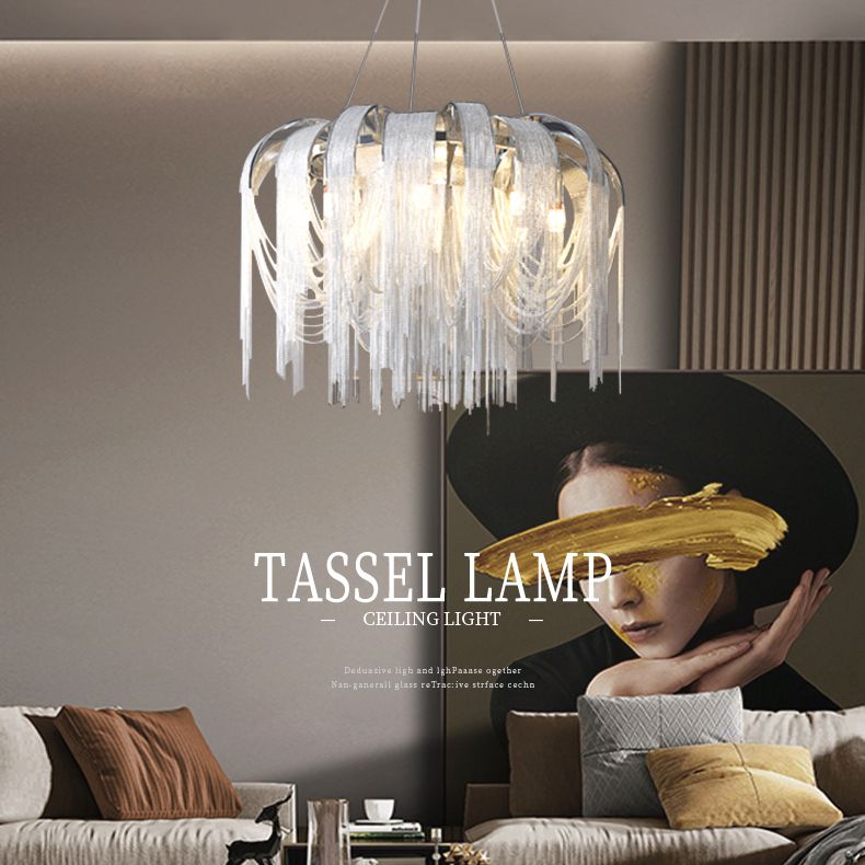 Stream Living Room Pendant Lighting Fixture Metal Nordic-Style Suspension Pendant Light in Silver