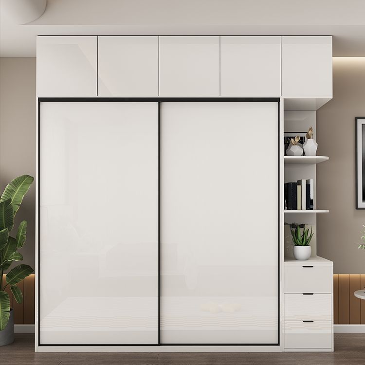 Modern Artificial Wood Wardrobe Armoire Freestanding Wardrobe in White