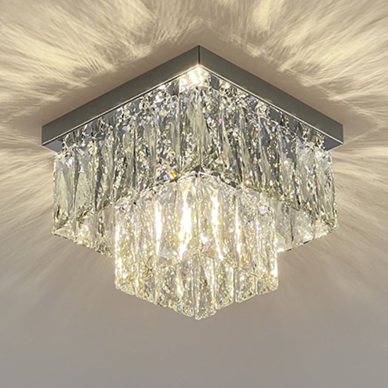 Moderne plafondlamp met eenvoudige geometrie, roestvrij staal, inbouw voor gang