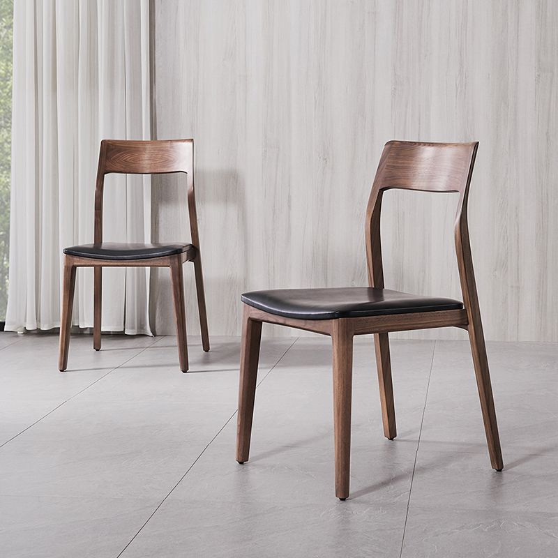 Contemporary Indoor Walnut Solid Wood Open Back Side Dining Chair