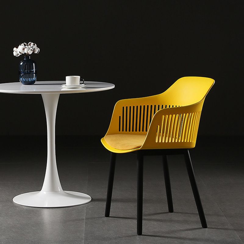 Contemporary Slat Back Arm Chair Matte Finish Metal Chair for Patio