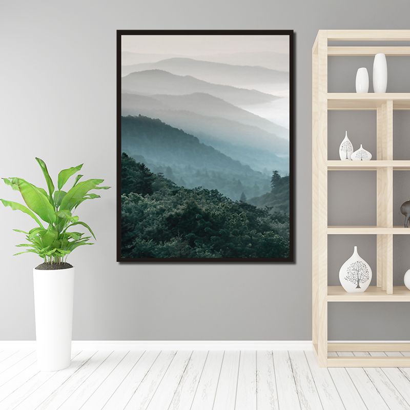 Green Mountain Landscape Wall Art Textured Minimalist Style Living Room Canvas Print