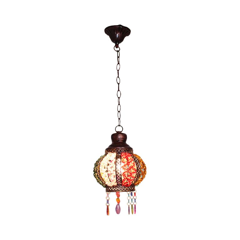 Metal Rust Hanging Pendant Sphere 1 Head Bohemian Ceiling Suspension Lamp for Bedroom
