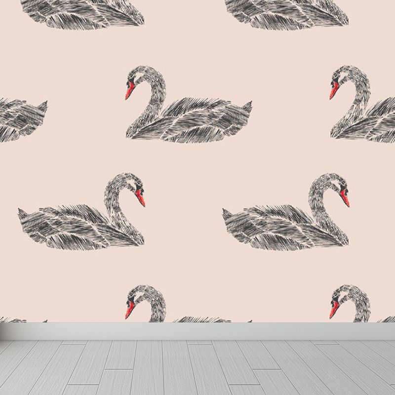 Pink Swan Pattern Mural Wallpaper Waterproofing Modern Interior Room Wall Covering