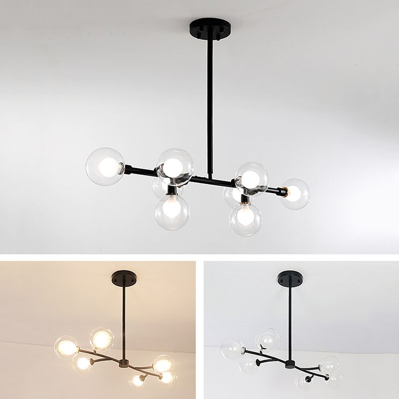 Glass Sputnik Island Pendant Light in Modern Simplicity Wrought Iron Hanging Light for Dining Room
