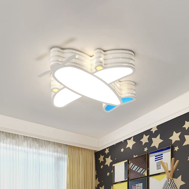 Airplane Baby Room LED Ceiling Fixture Acrylic Cartoon Flush Mounted Lamp in Warm/White/3 Color Light