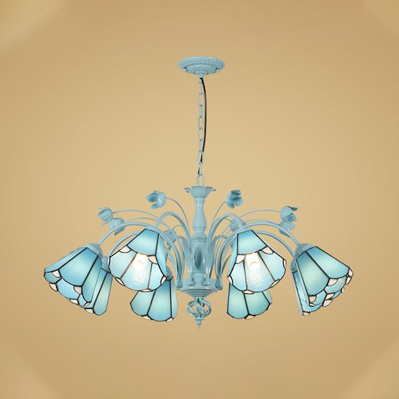 Lumo a sospensione lampadario conico 3/6/8 luci colorate in vetro arte kit lampada a sospensione in blu/blu scuro per soggiorno