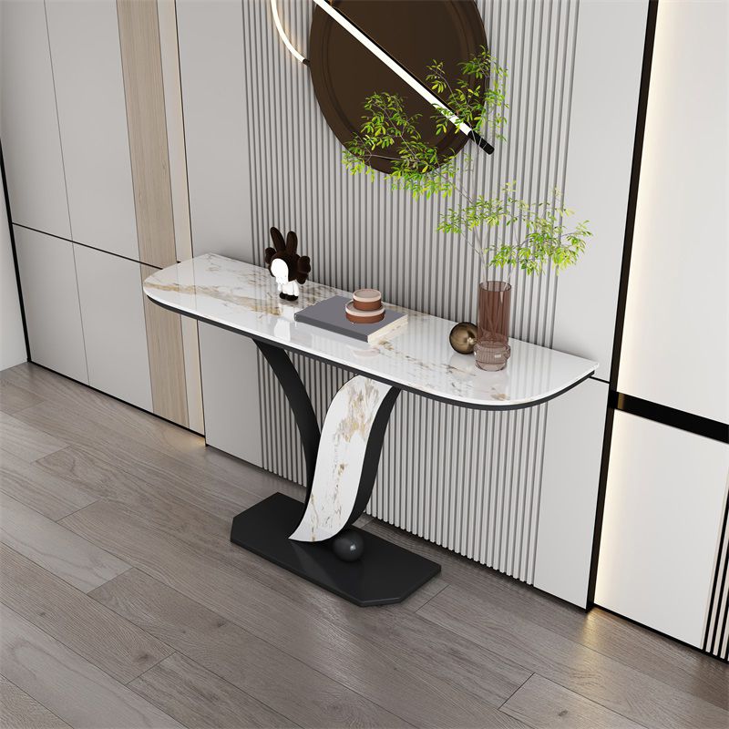 Glam Metal Half Moon Sofa Console Table Scratch Resistant Pedestal White Console Table