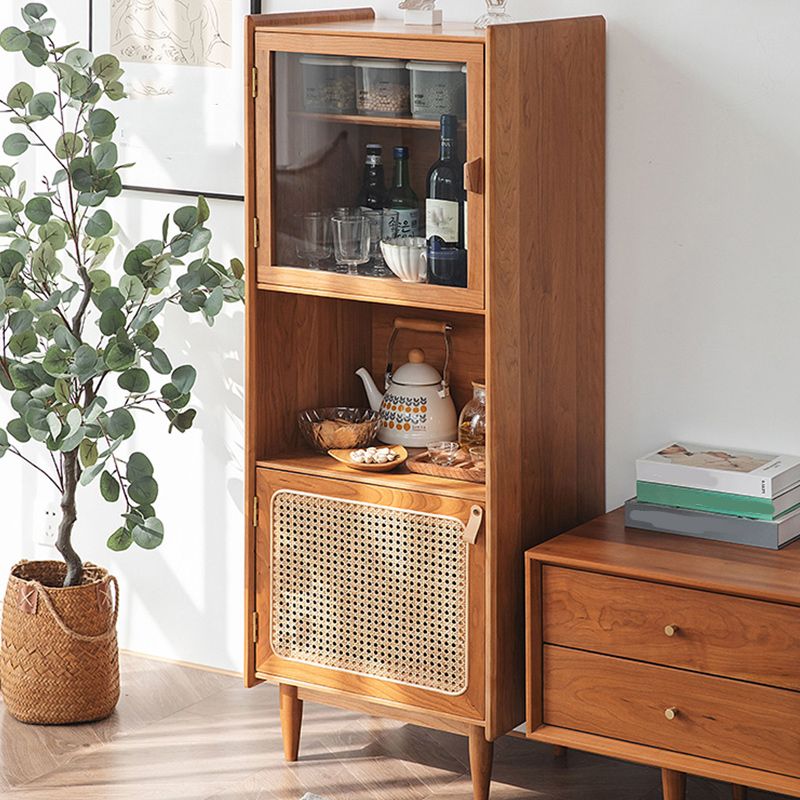 51.2" Tall Solid Wood Storage Cabinet with Glass Paned 2 - Door Rattan Accent Chest