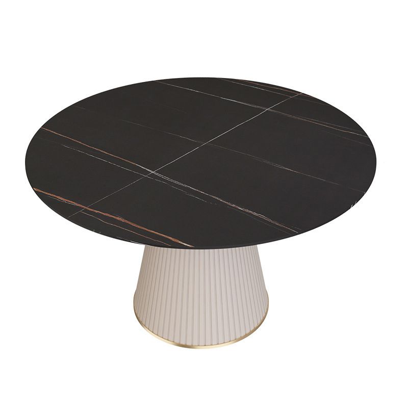 Modern Stone Top Dining Table Round Table with Wood Pedestal Base in White