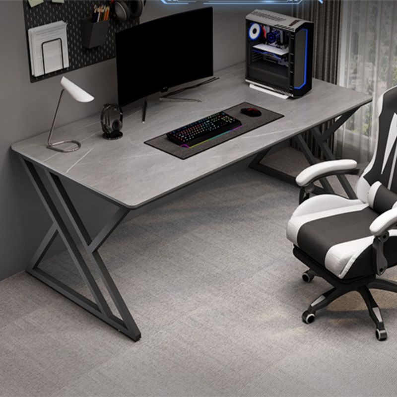 Contemporary Gaming Desk Antique Finish Office Desk with Metal Legs