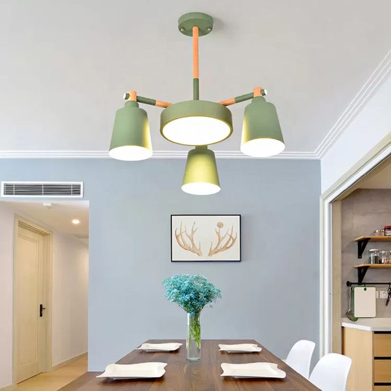 Bell Shade Kindergarten Chandelier Metal 4 Heads Nordic Stylish Pendant Light in Green