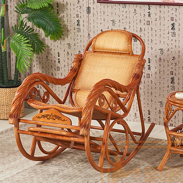 Traditional Rocking Chair Rattan Solid Color Built-in Armrest Indoor Rocking Chair