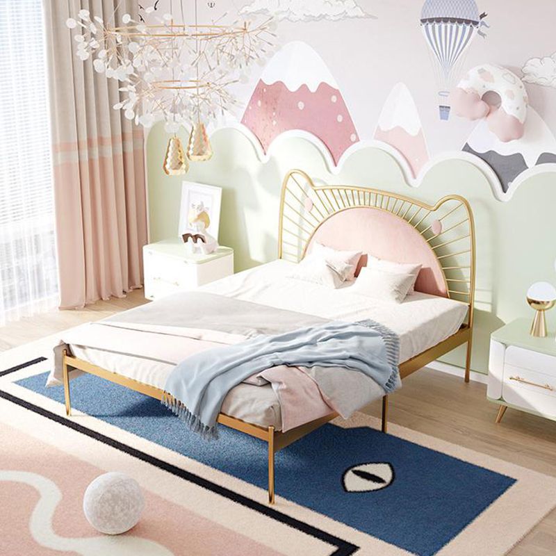 Glam Open-Frame Bed with Upholstered Headboard and Metal Legs