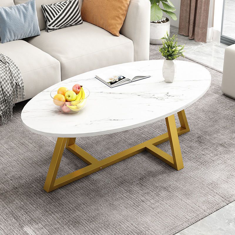 Glass Open Shelf Cocktail Table Oval Minimalist Modern Coffee Table