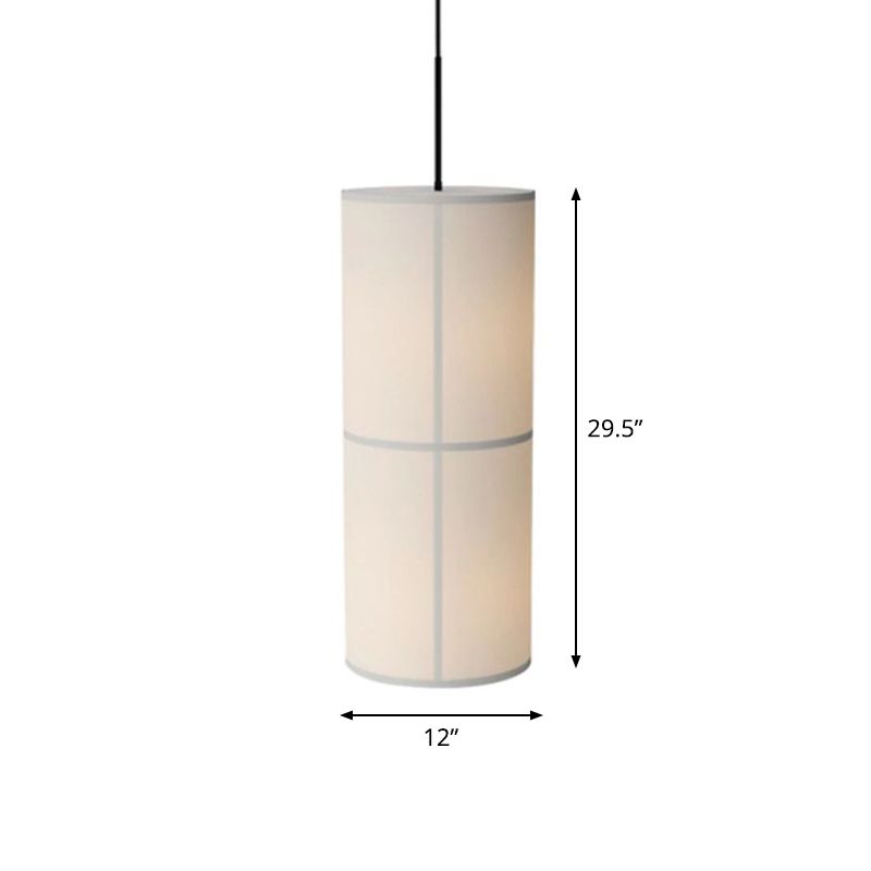White Cylindrical Suspension Lamp Minimalist 1 Head Fabric Ceiling Pendant for Dining Room