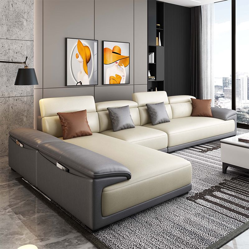 Faux Leather Adjustable Sectional 70"W Contemporary Sectional Sofa with Storage