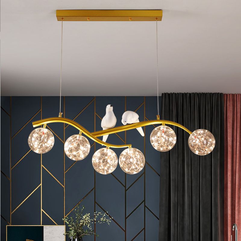 Spherical Shape Island Pendants Contemporary Glass 6 Light Hanging Lights