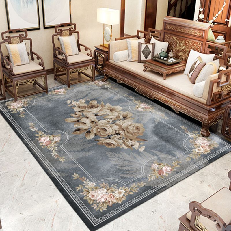 Gray Living Room Area Carpet Modern Medallion Indoor Rug Polyester Washable Carpet