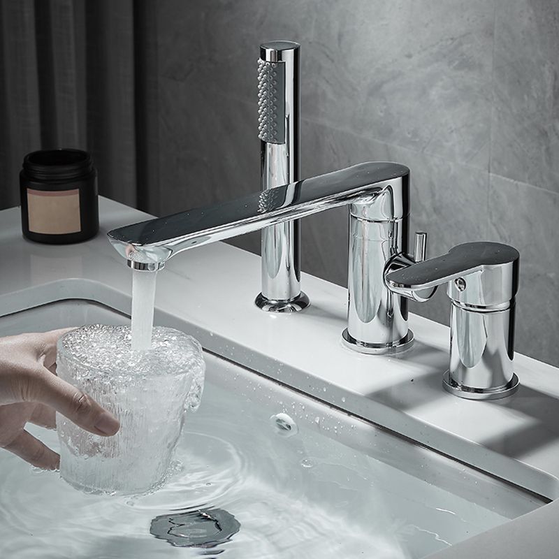 Modern Deck Mounted Freestanding Tub Filler Metal Freestanding Faucet with Handles