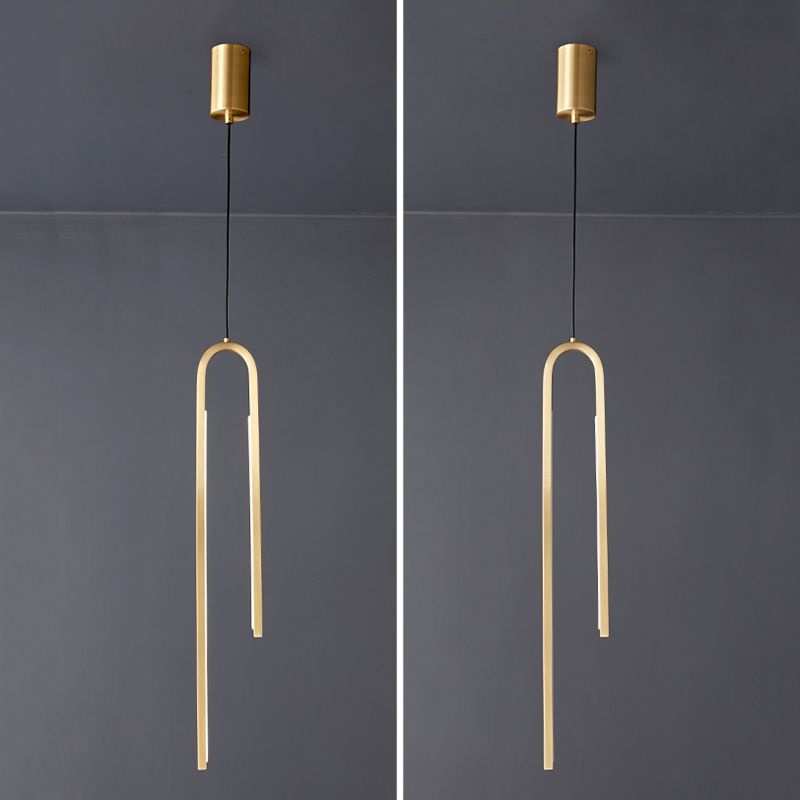 Luz de colgante LED lineal curvado de latón techo de metal Cuelga de colgantes para sala de estar