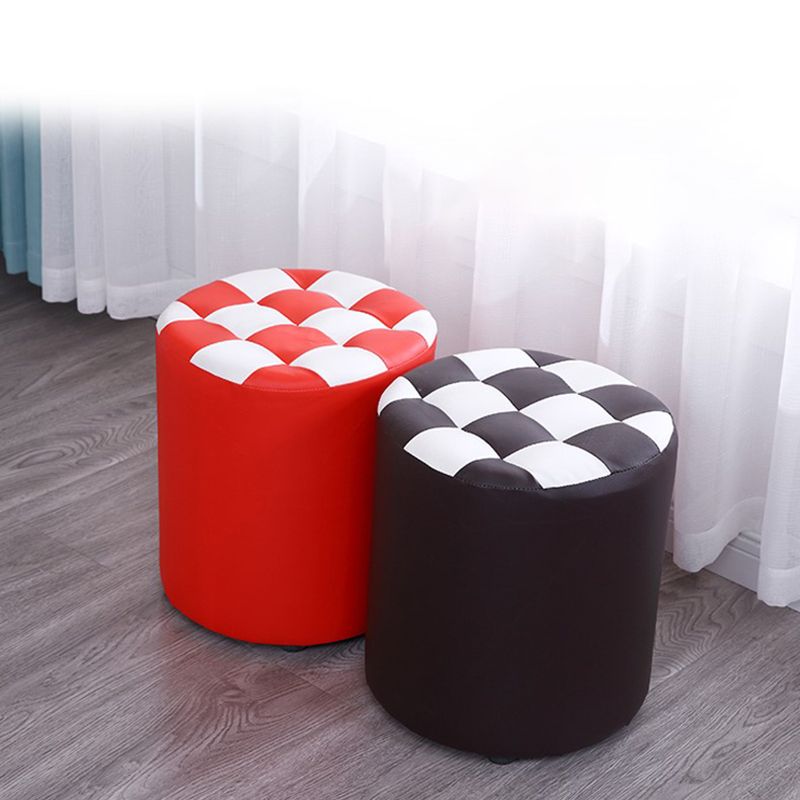 Color Block Ottoman Faux Leather Stain Resistant Cylinder Shape Pouf Ottoman