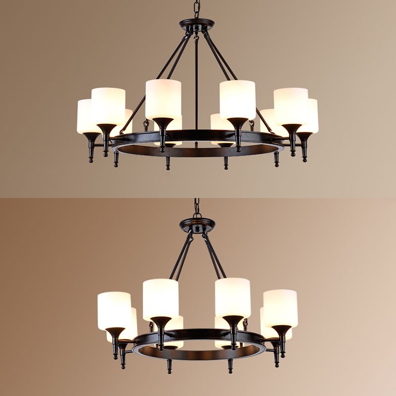 Traditional Style Glass Chandelier Round Suspension Pendant Light for Living Room