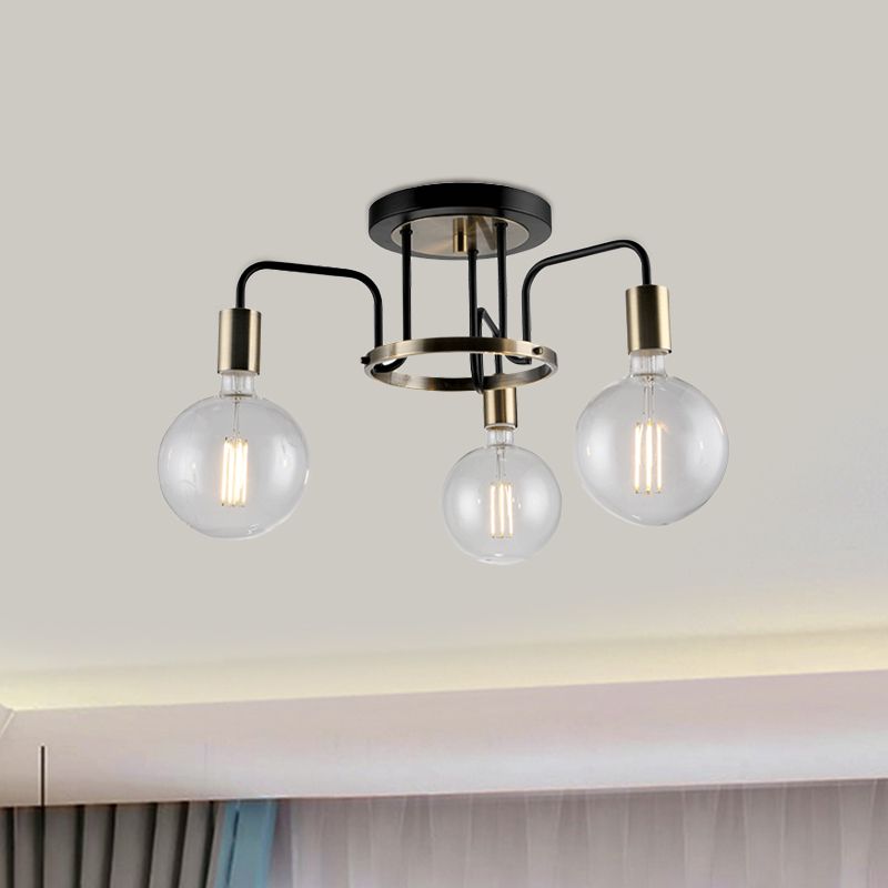 Verre transparent noir et or Semi Flush Lighting Vintage Vintage 3/5 Bulb salon Flush Plafond Lampe