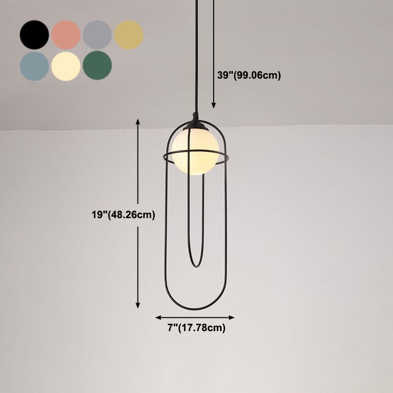 Glass Ball Pendant Light Macaron Style 1-Light Hanging Light with Cage