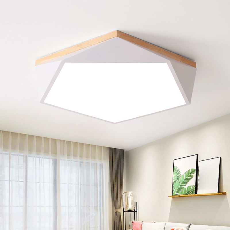 Geometric Bedroom Ceiling Mounted Light Acrylic Macaron LED Flush Mount Lighting with Wood Decoration