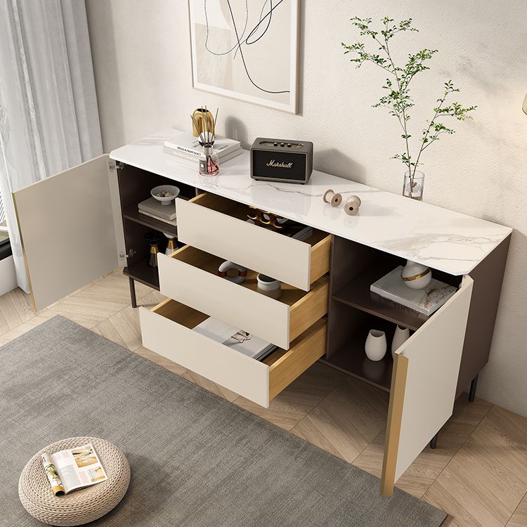 Contemporary Sideboard Stone Sideboard Table with Cabinets and Drawers