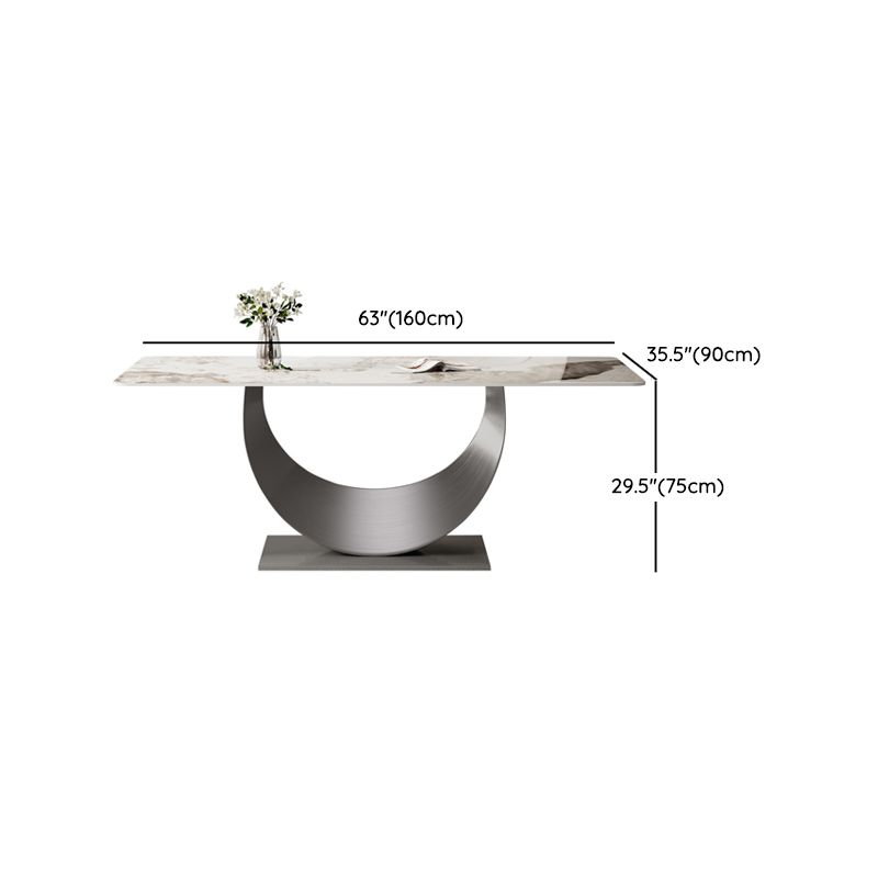 Contemporary Sintered Stone Top Metal Base Dining Table with Chairs