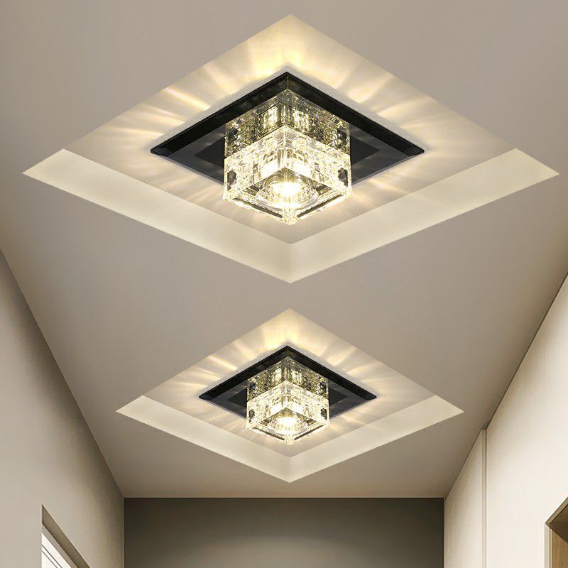 Luz de techo empotrada LED de forma cuadrada moderna, luz de techo empotrada de cristal para pasillo