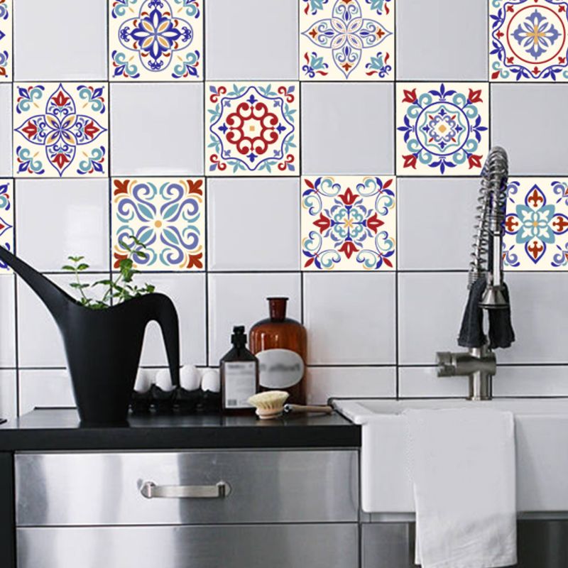 Floral Tiles Stick Wallpaper Panels 10 Pcs Bohemian PVC Wall Covering in Purple, 4.3-sq ft