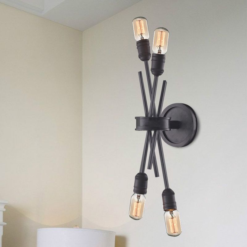 Traditional Crossed Wall Mount Lighting Metal 4 Heads Wall Mounted Lamp in Black/Brass for Dining Room