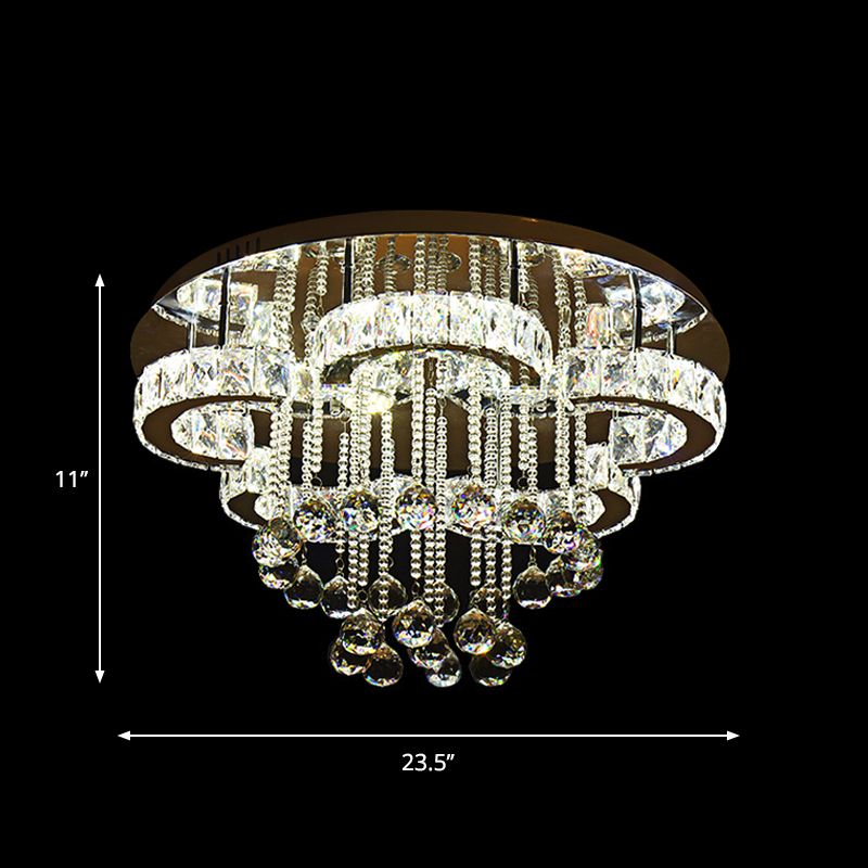 Beveled Crystal Flower Ceiling Lighting Simple LED Semi Flush Mount with Droplet in Chrome