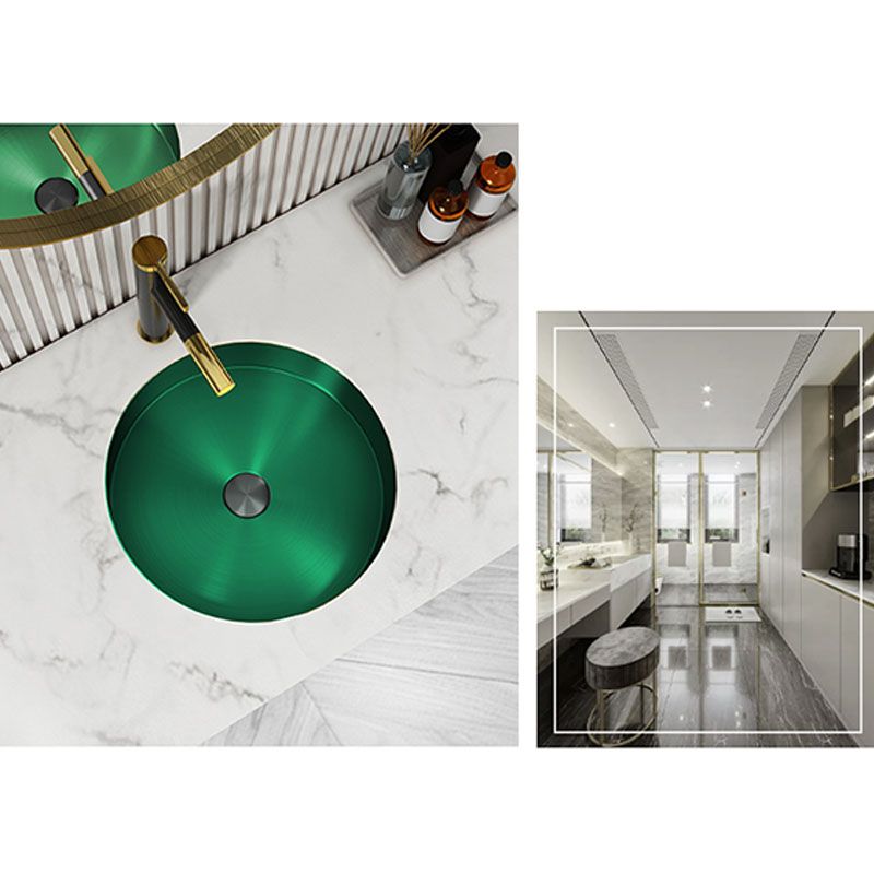 Contemporary Round Wash Stand Ceramic Metal Undermount Bathroom Sink