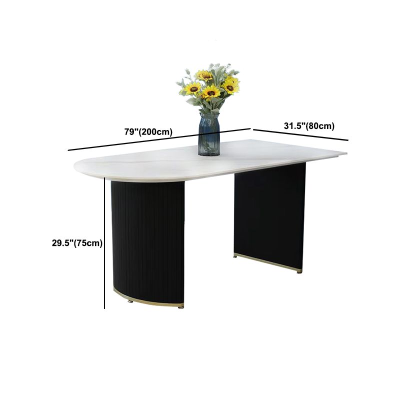 Freeform Double Pedestal Dining Table Luxury Fixed Table of Faux Marble